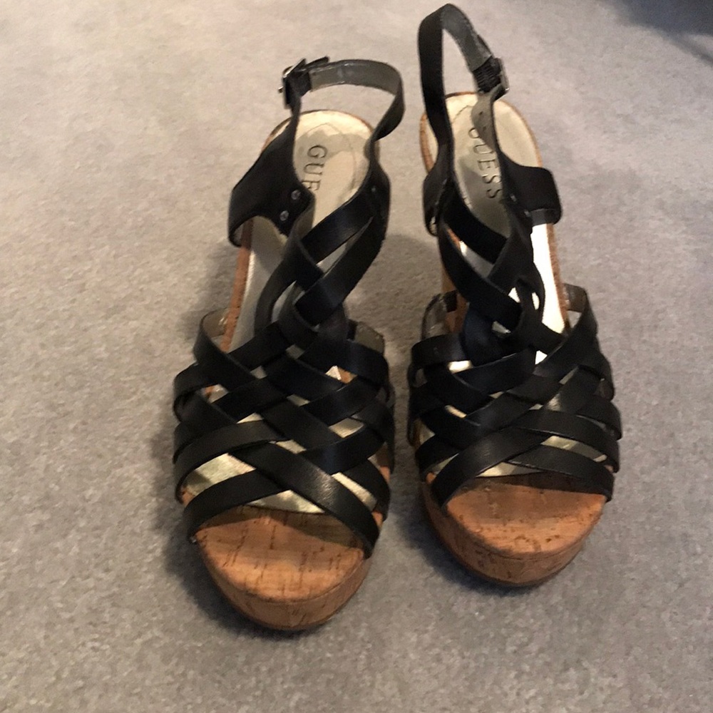 Guess Black Strappy Wedge Sandal